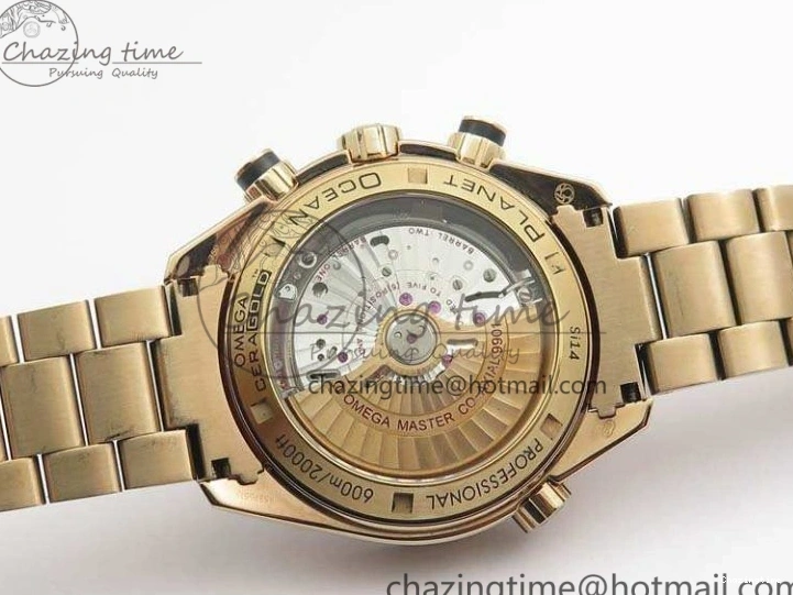 0328 Seamaster Pro Chrono RG Best Edition Black Ceramic Black Dial On RG Bracelet A ComfortFit 8130